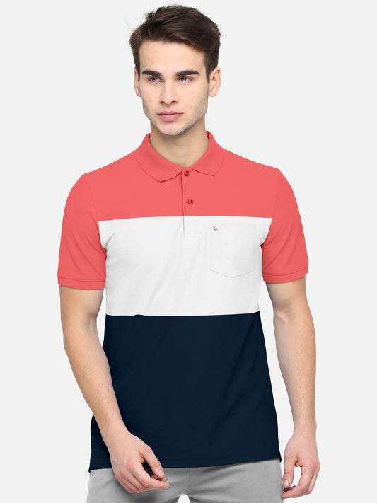 Stylish Colorblock Polo: Men's Cotton Blend T-Shirt