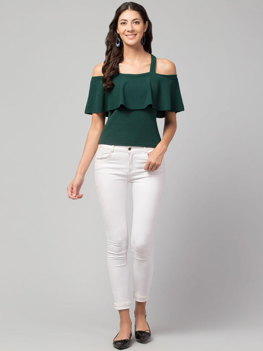 Green Elegance: Women's Cotton Blend Solid Top