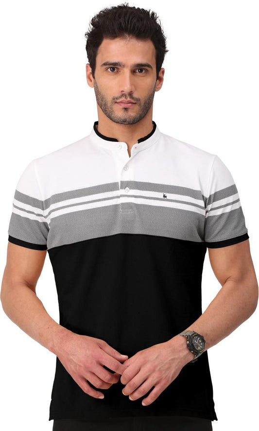 Men's Colorblock/Stripe Blended Cotton Henley Neck T-Shirt