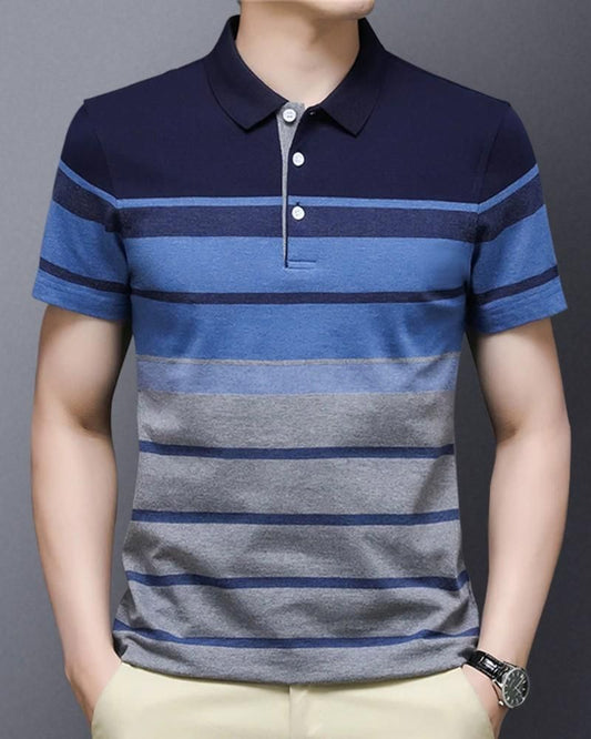 Classic Blue Stripes: Men's Half Sleeves Polo Neck T-shirt